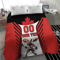 Custom Canada Hockey Bedding Set Moose Playing Ice Hockey