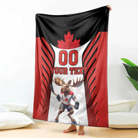 Custom Canada Hockey Blanket Moose Playing Ice Hockey