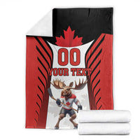 Custom Canada Hockey Blanket Moose Playing Ice Hockey