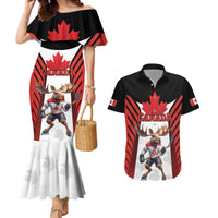 Custom Canada Hockey Couples Matching Mermaid Dress and Hawaiian Shirt Moose Playing Ice Hockey