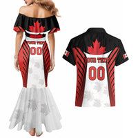 Custom Canada Hockey Couples Matching Mermaid Dress and Hawaiian Shirt Moose Playing Ice Hockey