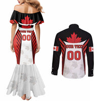 Custom Canada Hockey Couples Matching Mermaid Dress and Long Sleeve Button Shirt Moose Playing Ice Hockey
