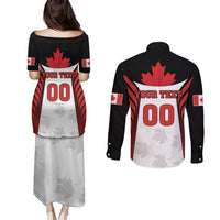 Custom Canada Hockey Couples Matching Puletasi and Long Sleeve Button Shirt Moose Playing Ice Hockey