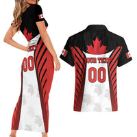Custom Canada Hockey Couples Matching Short Sleeve Bodycon Dress and Hawaiian Shirt Moose Playing Ice Hockey