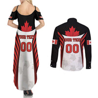 Custom Canada Hockey Couples Matching Summer Maxi Dress and Long Sleeve Button Shirt Moose Playing Ice Hockey