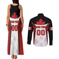 Custom Canada Hockey Couples Matching Tank Maxi Dress and Long Sleeve Button Shirt Moose Playing Ice Hockey