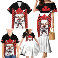 Custom Canada Hockey Family Matching Mermaid Dress and Hawaiian Shirt Moose Playing Ice Hockey