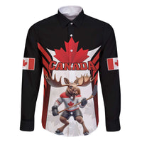 Custom Canada Hockey Family Matching Off The Shoulder Long Sleeve Dress and Hawaiian Shirt Moose Playing Ice Hockey