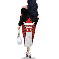 Custom Canada Hockey Family Matching Off The Shoulder Long Sleeve Dress and Hawaiian Shirt Moose Playing Ice Hockey