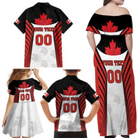 Custom Canada Hockey Family Matching Off Shoulder Maxi Dress and Hawaiian Shirt Moose Playing Ice Hockey
