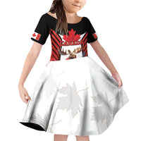 Custom Canada Hockey Family Matching Off Shoulder Short Dress and Hawaiian Shirt Moose Playing Ice Hockey