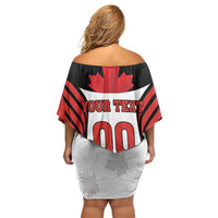 Custom Canada Hockey Family Matching Off Shoulder Short Dress and Hawaiian Shirt Moose Playing Ice Hockey