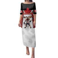 Custom Canada Hockey Family Matching Puletasi and Hawaiian Shirt Moose Playing Ice Hockey