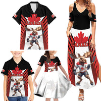 Custom Canada Hockey Family Matching Summer Maxi Dress and Hawaiian Shirt Moose Playing Ice Hockey