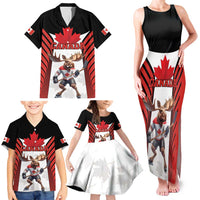 Custom Canada Hockey Family Matching Tank Maxi Dress and Hawaiian Shirt Moose Playing Ice Hockey