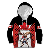 Custom Canada Hockey Kid Hoodie Moose Playing Ice Hockey