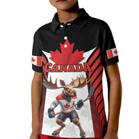 Custom Canada Hockey Kid Polo Shirt Moose Playing Ice Hockey