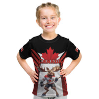 Custom Canada Hockey Kid T Shirt Moose Playing Ice Hockey