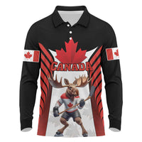 Custom Canada Hockey Long Sleeve Polo Shirt Moose Playing Ice Hockey