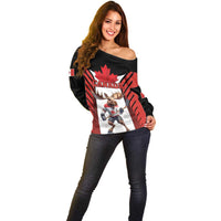 Custom Canada Hockey Off Shoulder Sweater Moose Playing Ice Hockey