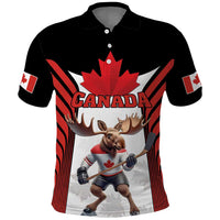 Custom Canada Hockey Polo Shirt Moose Playing Ice Hockey