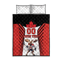 Custom Canada Hockey Quilt Bed Set Moose Playing Ice Hockey