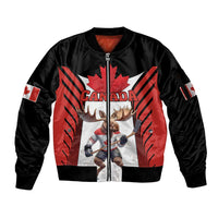 Custom Canada Hockey Sleeve Zip Bomber Jacket Moose Playing Ice Hockey