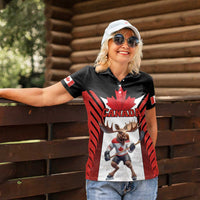 Custom Canada Hockey Women Polo Shirt Moose Playing Ice Hockey