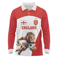 Custom England Football Long Sleeve Polo Shirt Lion Mascot Sporty Version