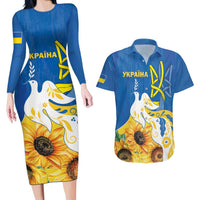 Stand For Ukraine Couples Matching Long Sleeve Bodycon Dress and Hawaiian Shirt Dove Of Peace Sunflower