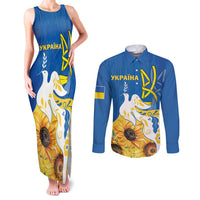 Stand For Ukraine Couples Matching Tank Maxi Dress and Long Sleeve Button Shirt Dove Of Peace Sunflower