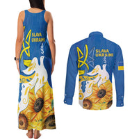 Stand For Ukraine Couples Matching Tank Maxi Dress and Long Sleeve Button Shirt Dove Of Peace Sunflower