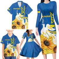 Stand For Ukraine Family Matching Long Sleeve Bodycon Dress and Hawaiian Shirt Dove Of Peace Sunflower