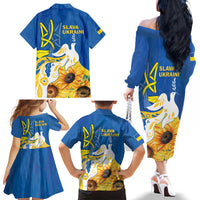 Stand For Ukraine Family Matching Off The Shoulder Long Sleeve Dress and Hawaiian Shirt Dove Of Peace Sunflower