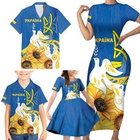 Stand For Ukraine Family Matching Short Sleeve Bodycon Dress and Hawaiian Shirt Dove Of Peace Sunflower