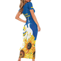 Stand For Ukraine Family Matching Short Sleeve Bodycon Dress and Hawaiian Shirt Dove Of Peace Sunflower