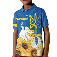 Stand For Ukraine Kid Polo Shirt Dove Of Peace Sunflower