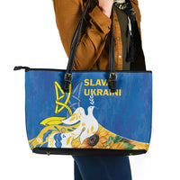 Stand For Ukraine Leather Tote Bag Dove Of Peace Sunflower