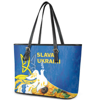Stand For Ukraine Leather Tote Bag Dove Of Peace Sunflower