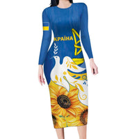 Stand For Ukraine Long Sleeve Bodycon Dress Dove Of Peace Sunflower