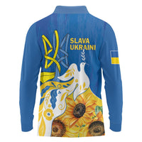 Stand For Ukraine Long Sleeve Polo Shirt Dove Of Peace Sunflower