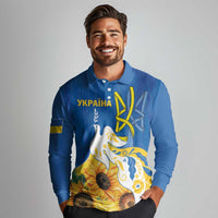 Stand For Ukraine Long Sleeve Polo Shirt Dove Of Peace Sunflower