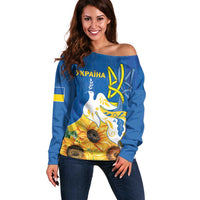 Stand For Ukraine Off Shoulder Sweater Dove Of Peace Sunflower