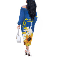 Stand For Ukraine Off The Shoulder Long Sleeve Dress Dove Of Peace Sunflower