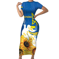 Stand For Ukraine Short Sleeve Bodycon Dress Dove Of Peace Sunflower