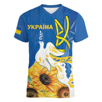 Stand For Ukraine Women V-Neck T-Shirt Dove Of Peace Sunflower