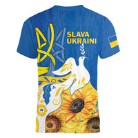 Stand For Ukraine Women V-Neck T-Shirt Dove Of Peace Sunflower