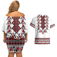 Ukraine Couples Matching Off Shoulder Short Dress and Hawaiian Shirt Ukrainian Traditional Folk Patterns