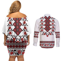 Ukraine Couples Matching Off Shoulder Short Dress and Long Sleeve Button Shirt Ukrainian Traditional Folk Patterns