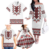 Ukraine Family Matching Off The Shoulder Long Sleeve Dress and Hawaiian Shirt Ukrainian Traditional Folk Patterns